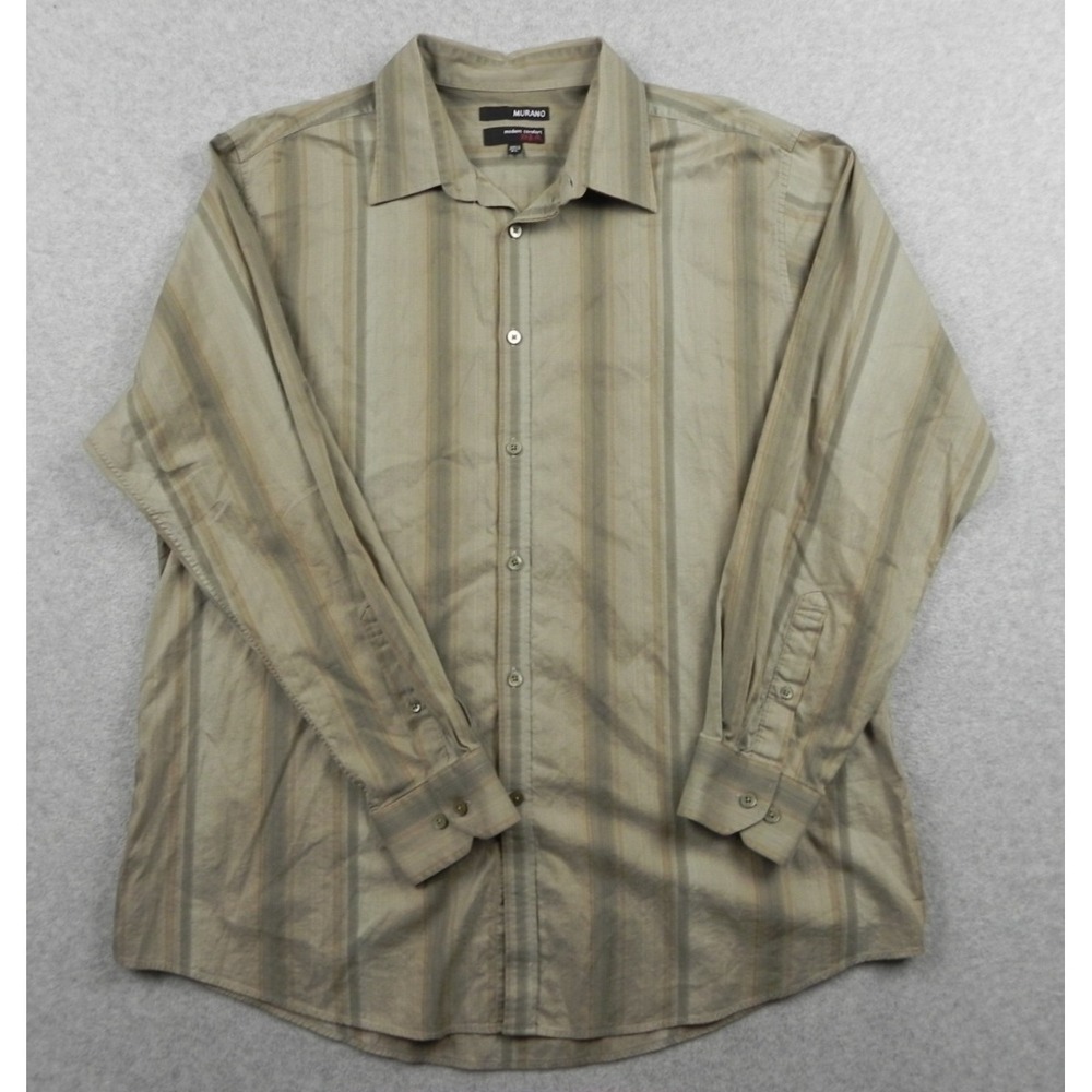 Murano‎ Shirt Mens XL XLA Modern Comfort Stretch Button Tan Striped Long Sleeve